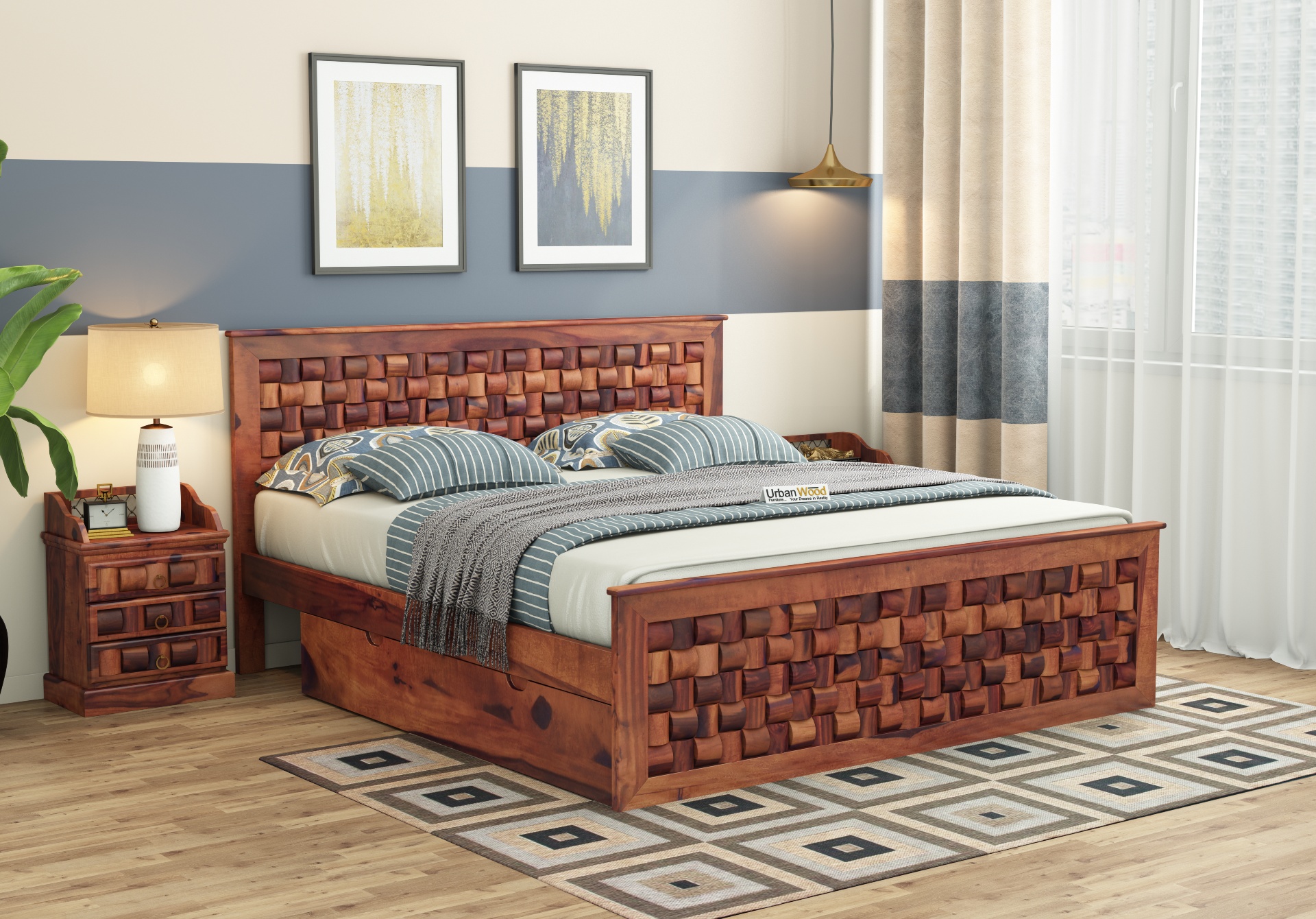 Hover Bed with Drawer Storage ( King Size, Teak Finish )