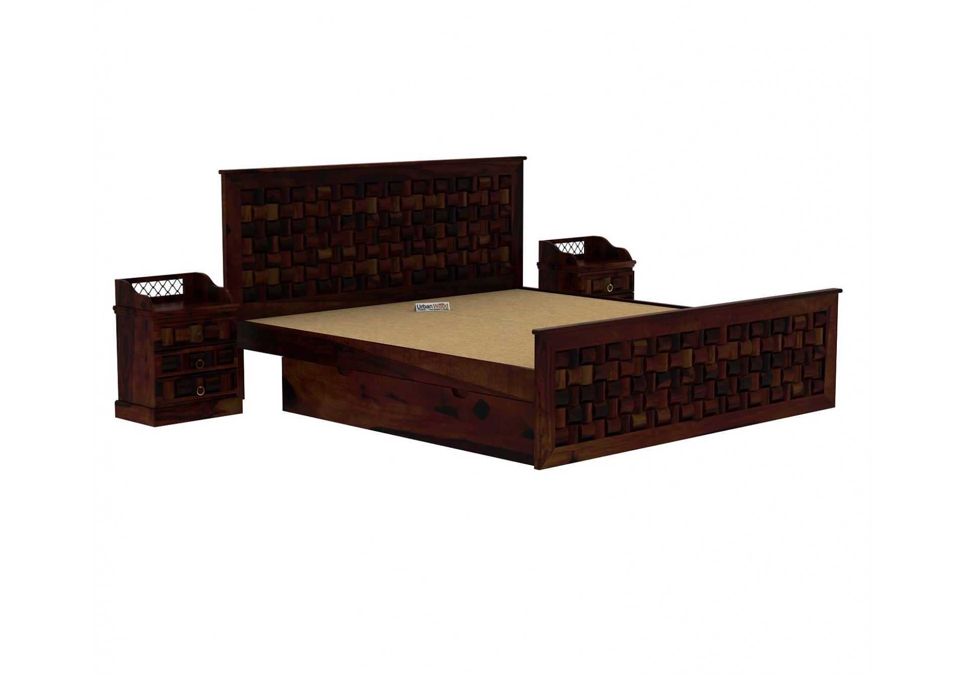 Hover Bed with Drawer Storage ( King Size, Walnut Finish )