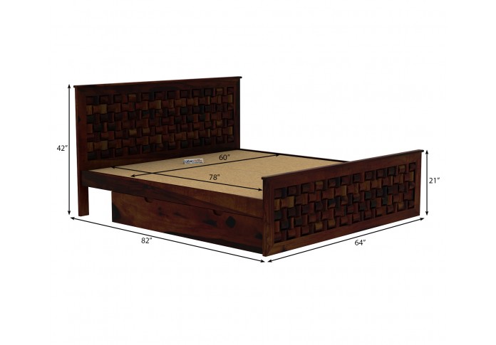 Hover Bed with Drawer Storage ( Queen Size, Walnut Finish )