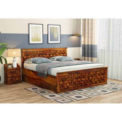 Hover Bed with Hydraulic Storage ( Queen Size, Honey Finish )