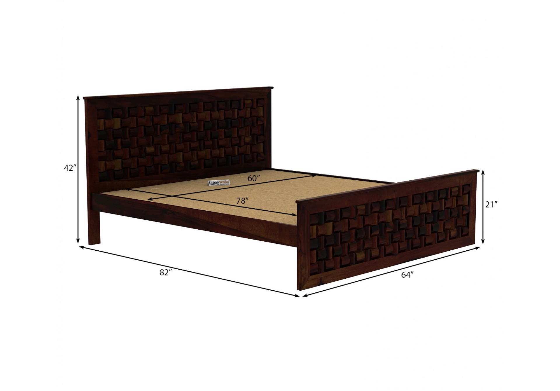 Hover Bed Without Storage ( Queen Size, Walnut Finish )