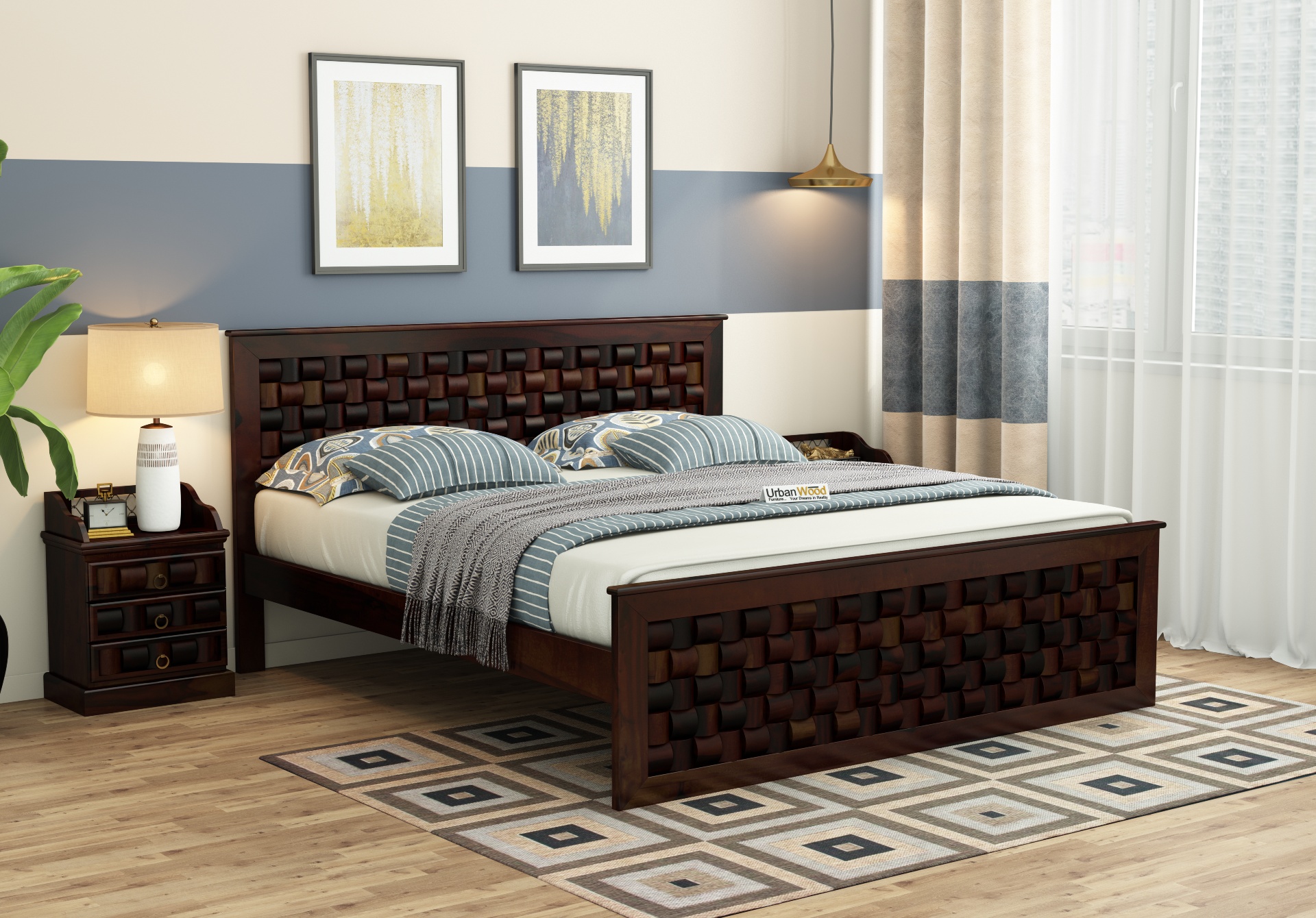 Hover Bed Without Storage ( Queen Size, Walnut Finish )