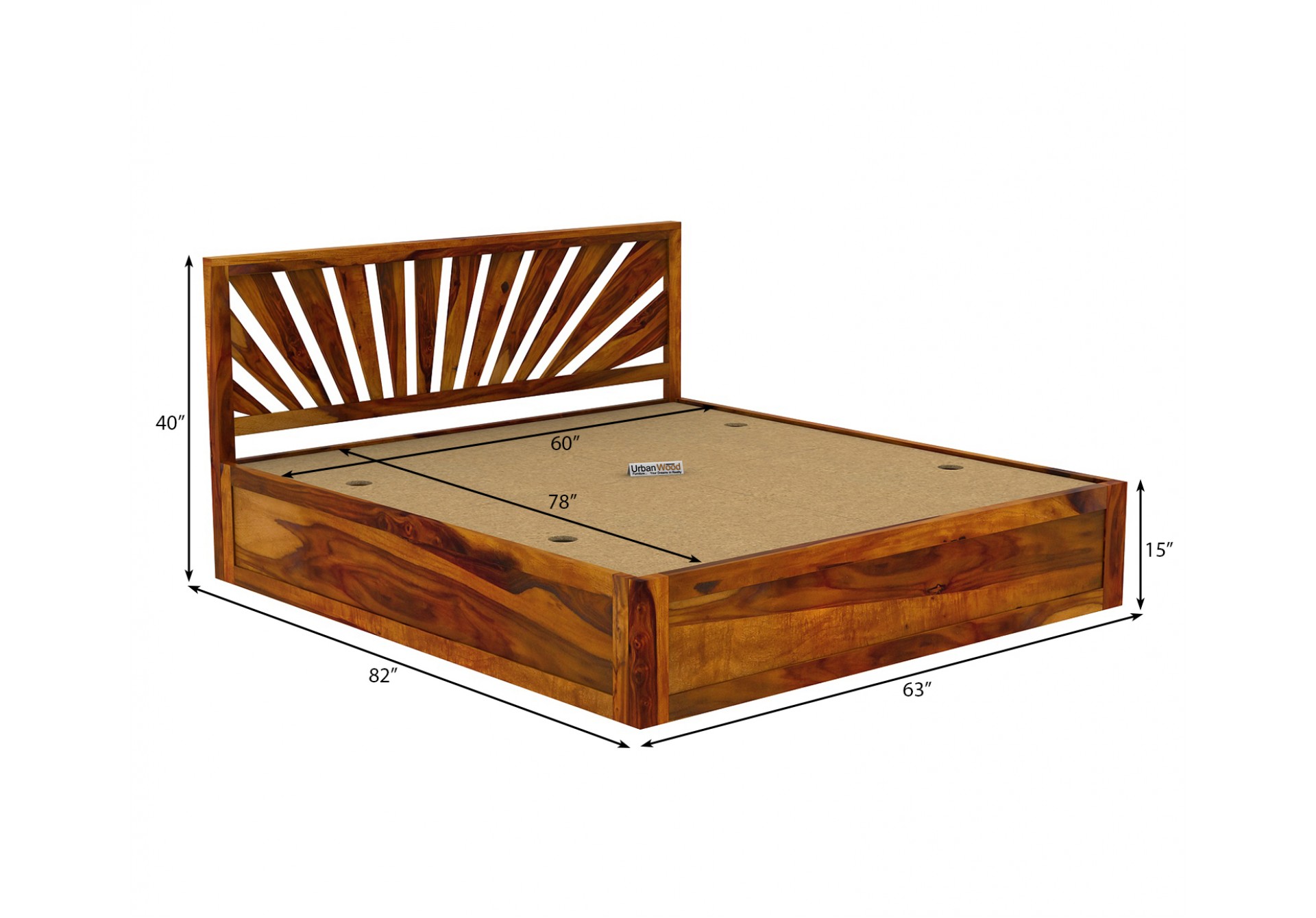 Jerry Wooden Bed With Box Storage Queen Size ( Honey Finish )