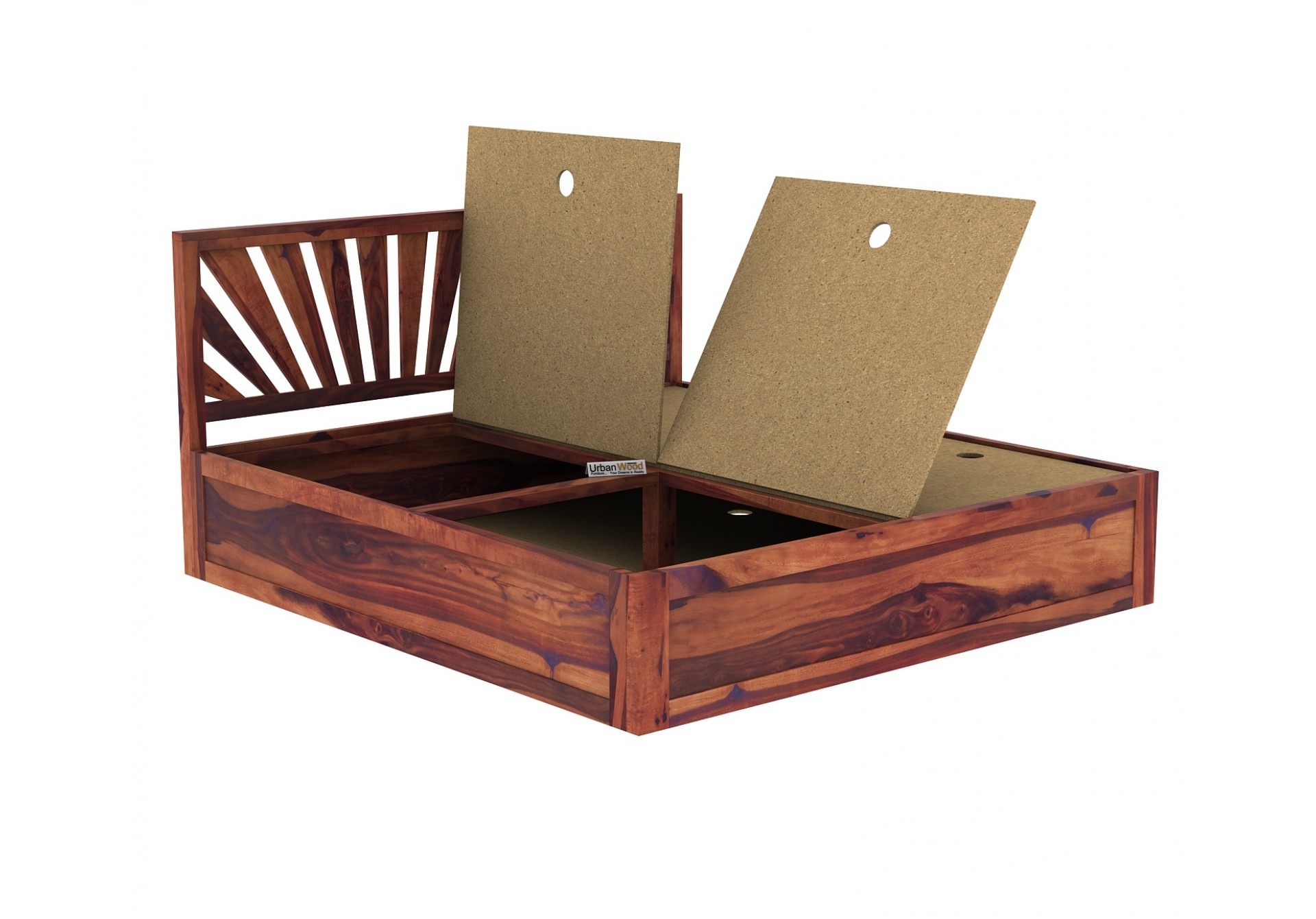 Jerry Wooden Bed With Box Storage Queen Size ( Teak Finish )