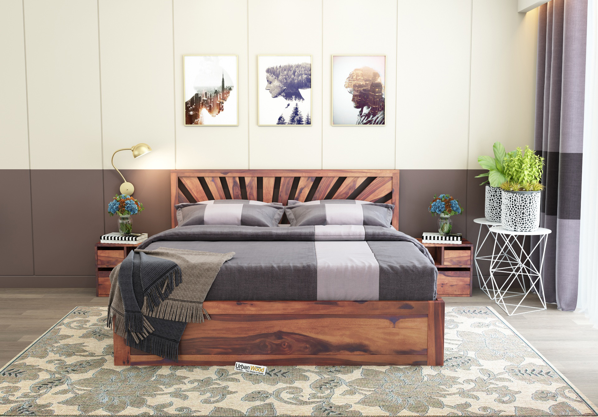 Jerry Wooden Bed With Box Storage King Size ( Teak Finish )