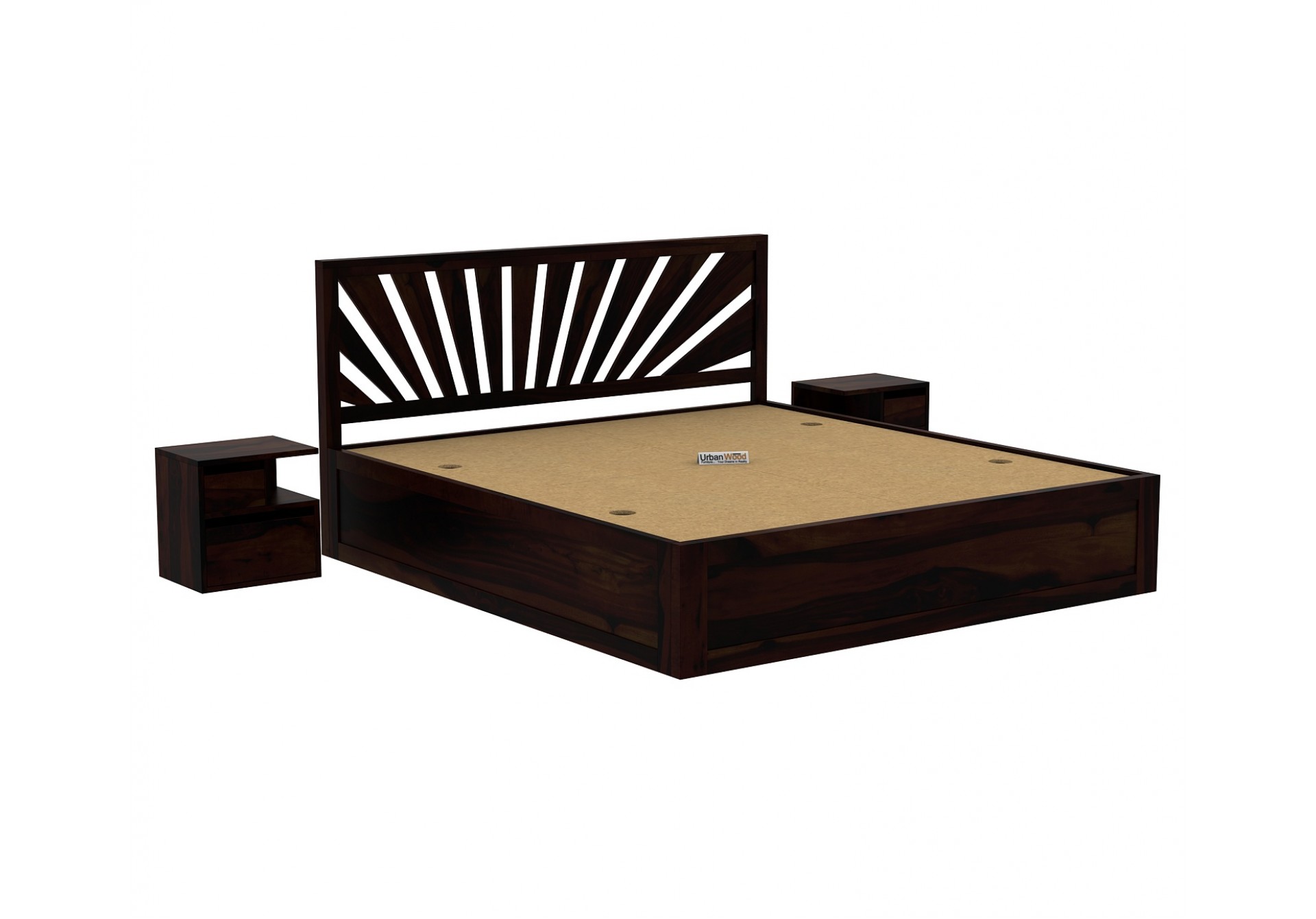 Jerry Wooden Bed With Box Storage Queen Size ( Walnut Finish )