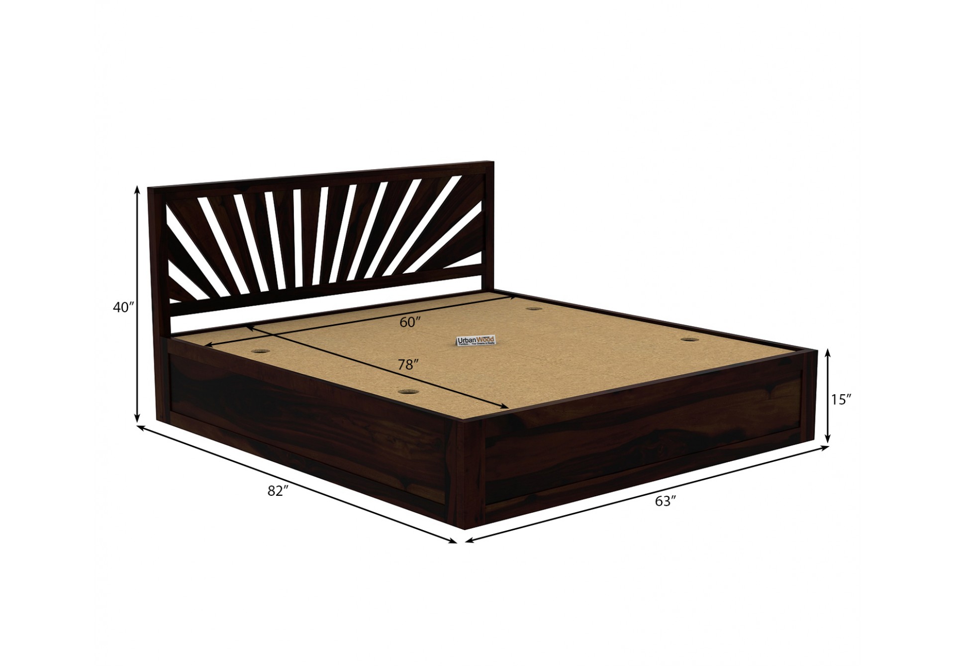 Jerry Wooden Bed With Box Storage Queen Size ( Walnut Finish )