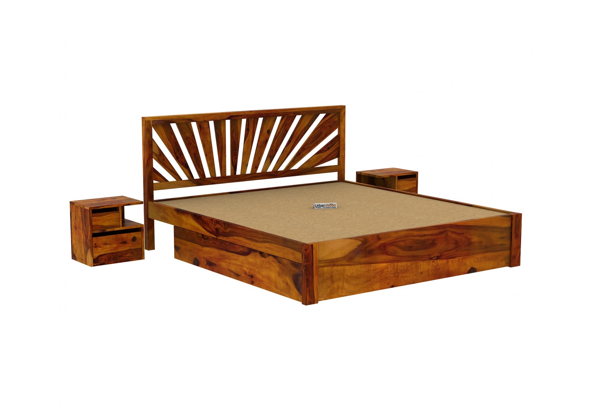 Jerry Wooden Bed With Drawer Storage King Size (Honey Finish)