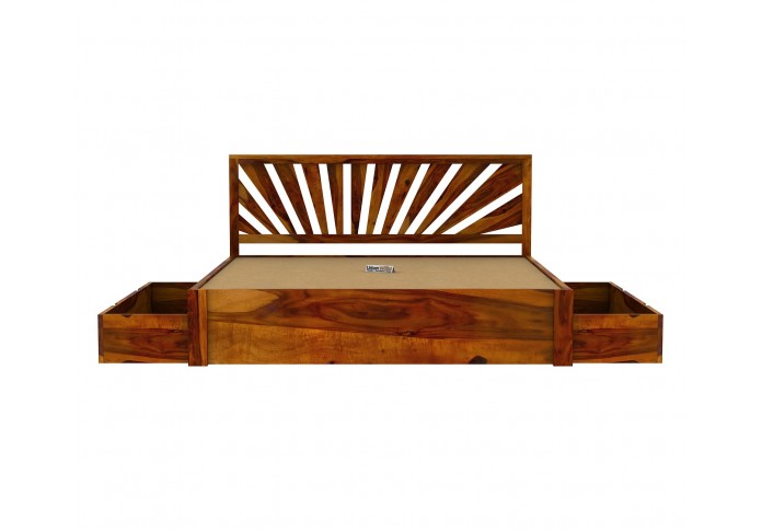 Jerry Wooden Bed With Drawer Storage Queen Size (Honey Finish)