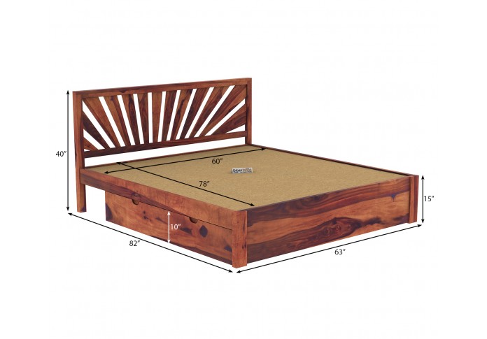 Jerry Wooden Bed With Drawer Storage Queen Size (Teak Finish)