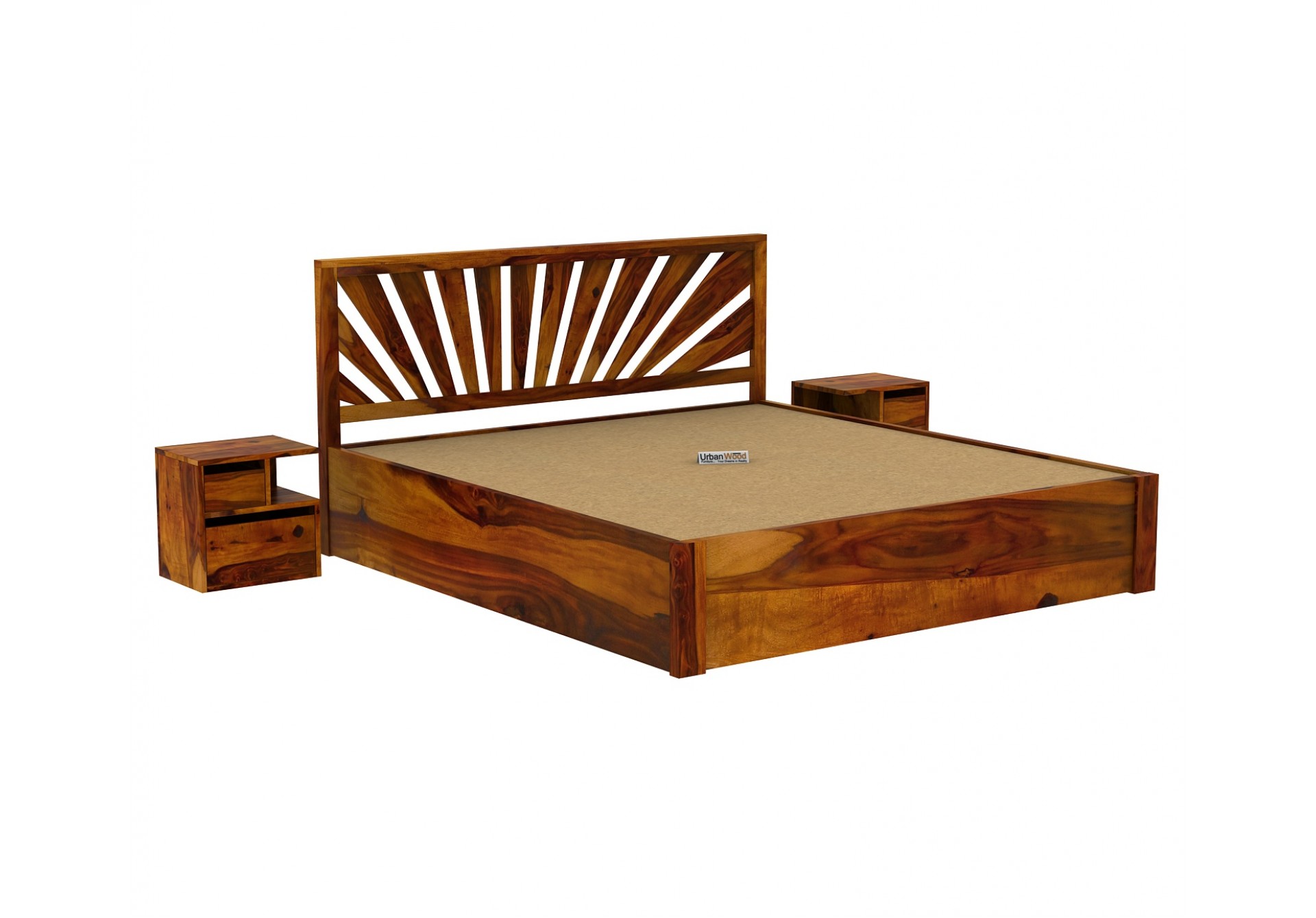 Jerry Wooden Hydraulic Bed King Size (Honey Finish)