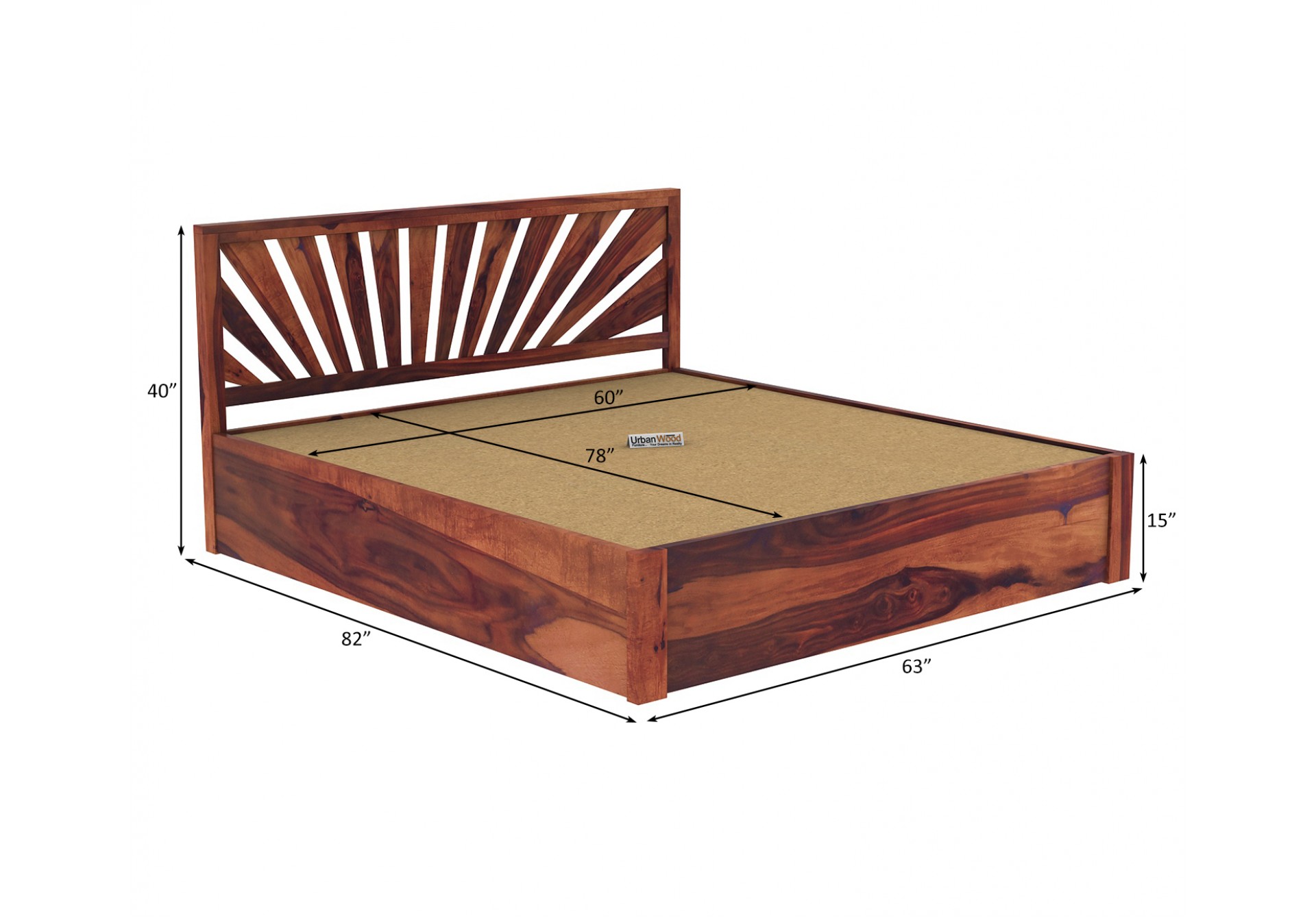 Jerry Wooden Hydraulic Bed Queen Size (Teak Finish)