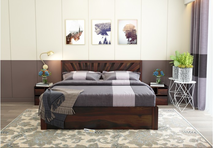 Jerry Wooden Hydraulic Bed Queen Size (Walnut Finish)
