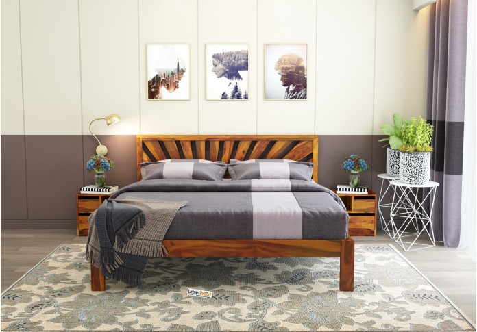 Jerry Wooden Bed Without storage King Size (Honey Finish)