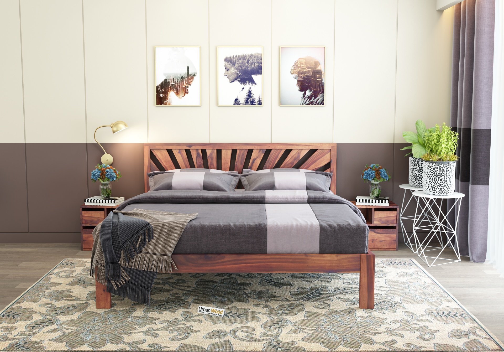 Jerry Wooden Bed Without storage Queen Size <small>(Teak Finish)</small>
