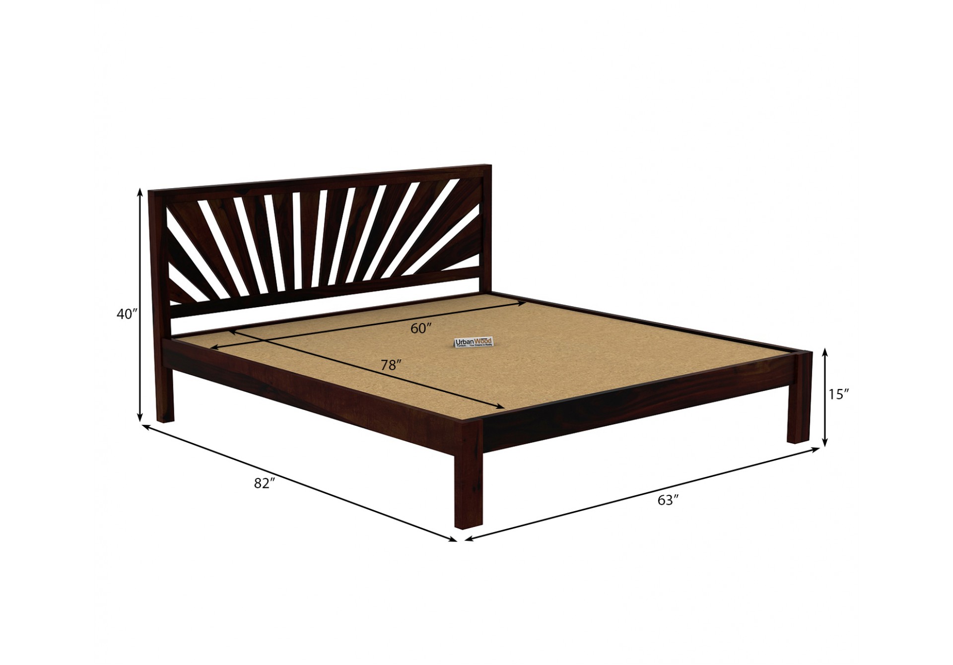 Jerry Wooden Bed Without storage Queen Size (Walnut Finish)