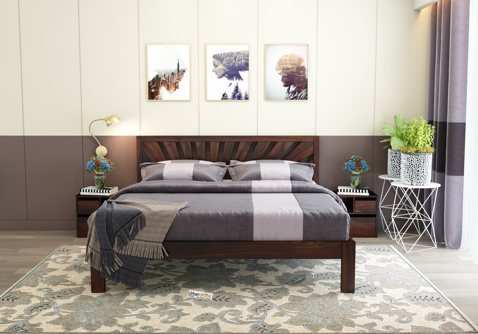 Jerry Wooden Bed Without storage Queen Size <small>(Walnut Finish)</small>