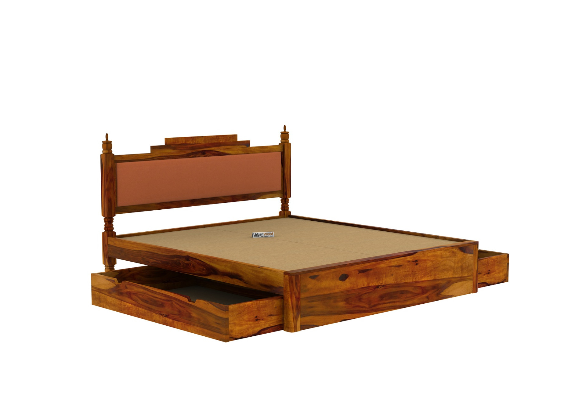 Jodhpuri Drawer Storage Bed (Queen Size, Honey Finish)