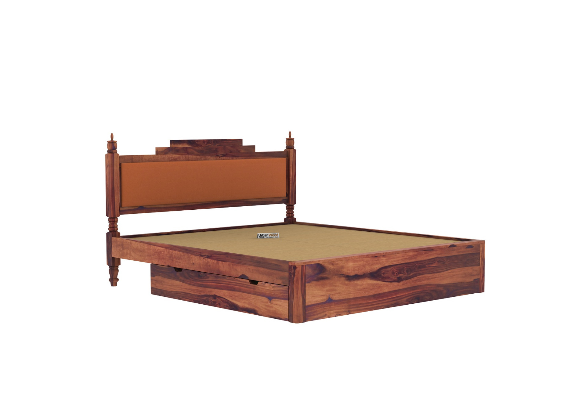 Jodhpuri Drawer Storage Bed (King Size, Teak Finish)