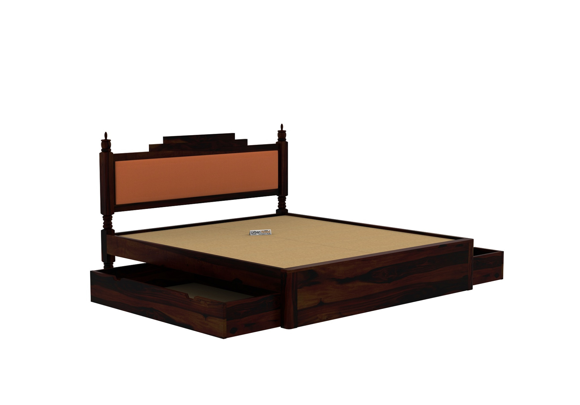 Jodhpuri Drawer Storage Bed (Queen Size, Walnut Finish)