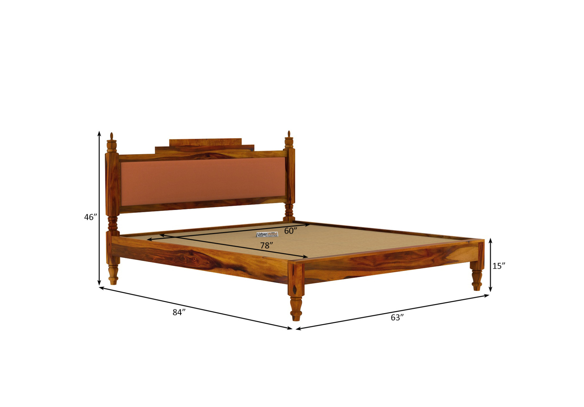 Jodhpuri Without Storage Bed (Queen Size, Honey Finish)