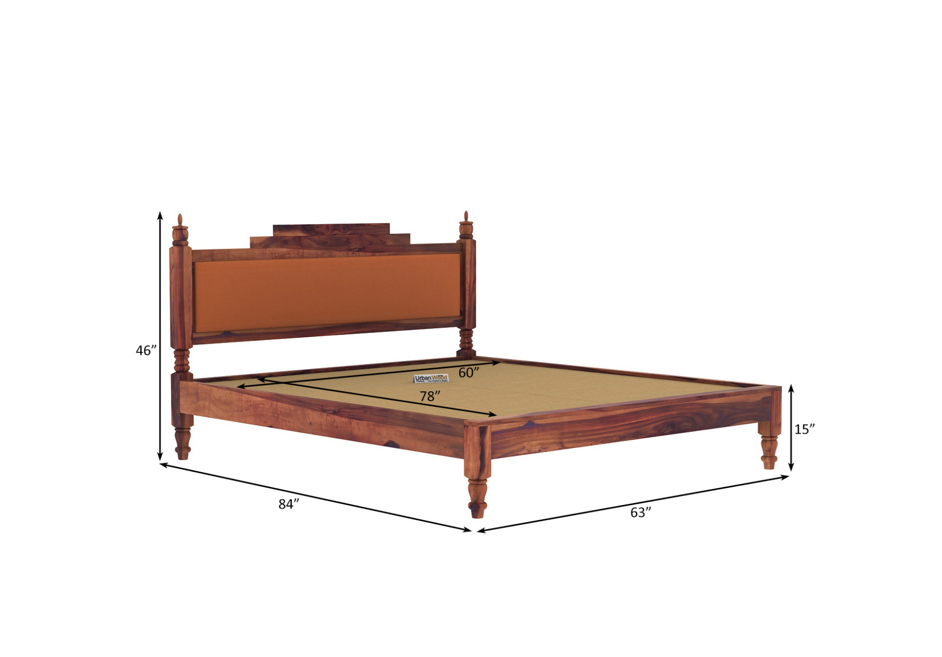 Jodhpuri Without Storage Bed (Queen Size, Teak Finish)