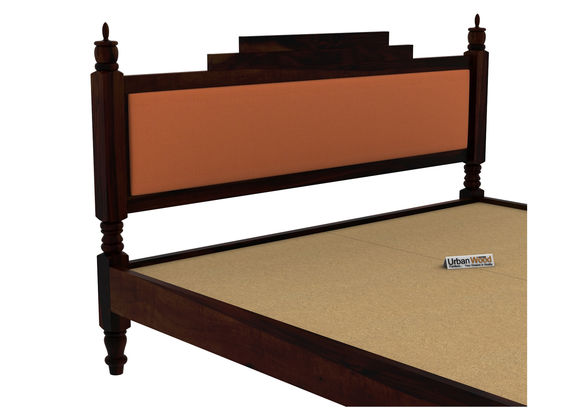 Jodhpuri Without Storage Bed (Queen Size, Walnut Finish)