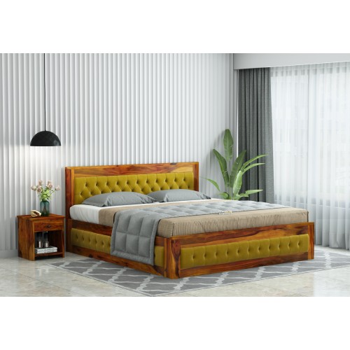 Jolly Wooden Bed with Box Storage ( Queen Size, Honey Finish )