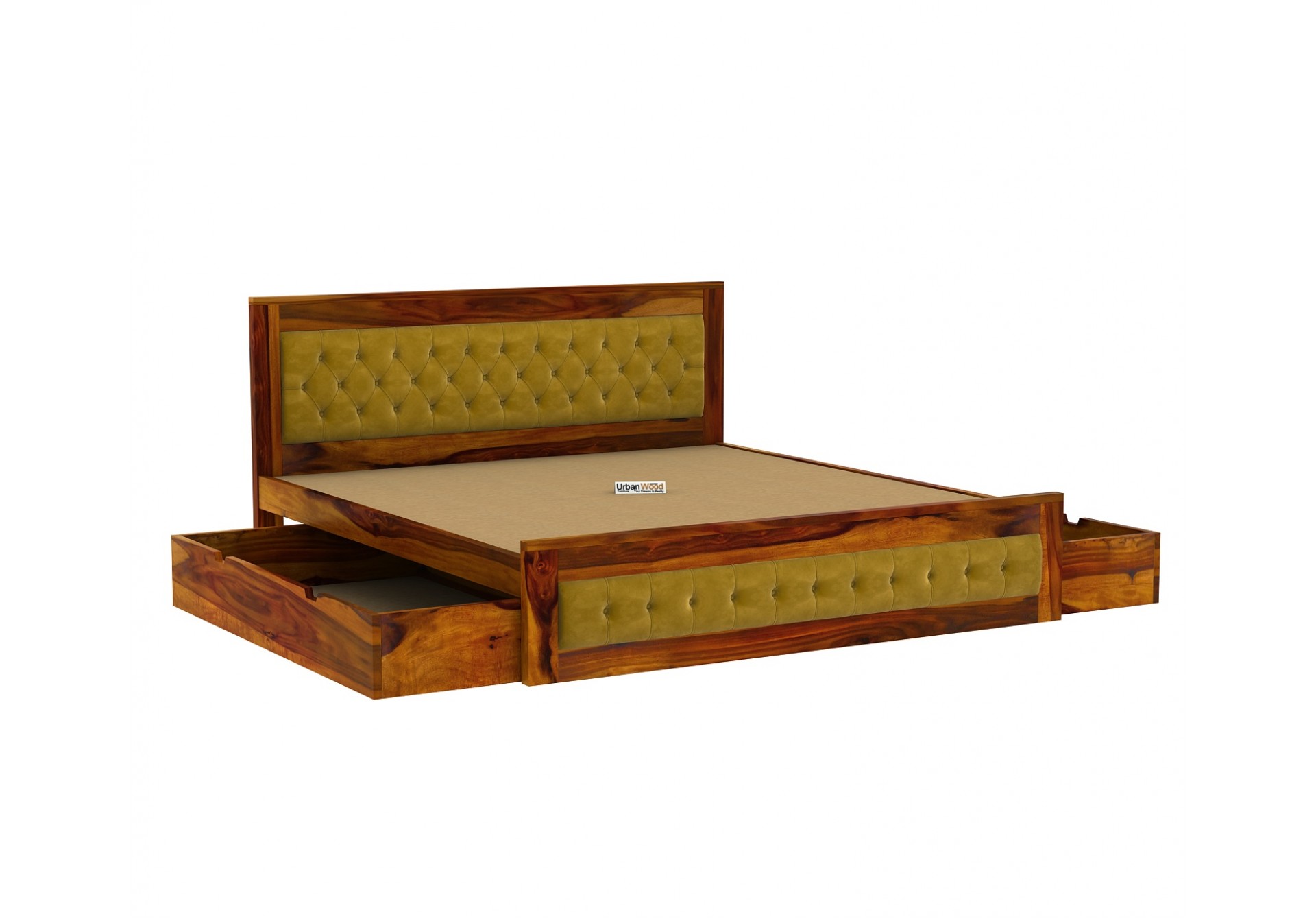 Jolly Wooden Bed with Drawer Storage ( Queen Size, Honey Finish )