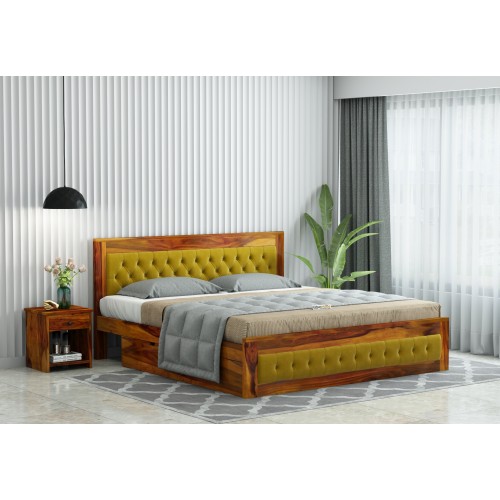 Jolly Wooden Bed with Drawer Storage ( Queen Size, Honey Finish )