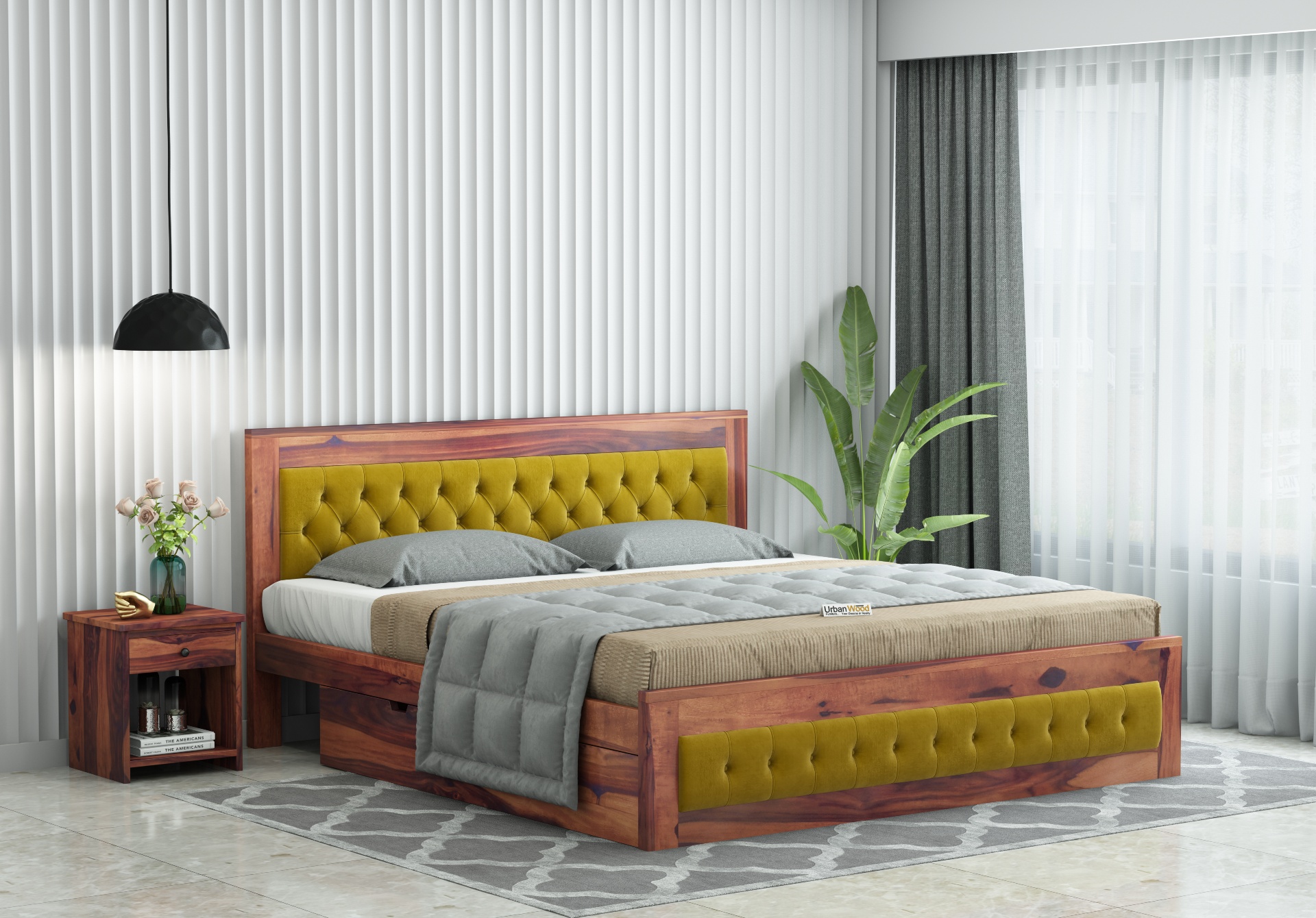 Jolly Wooden Bed with Drawer Storage ( King Size, Teak Finish )