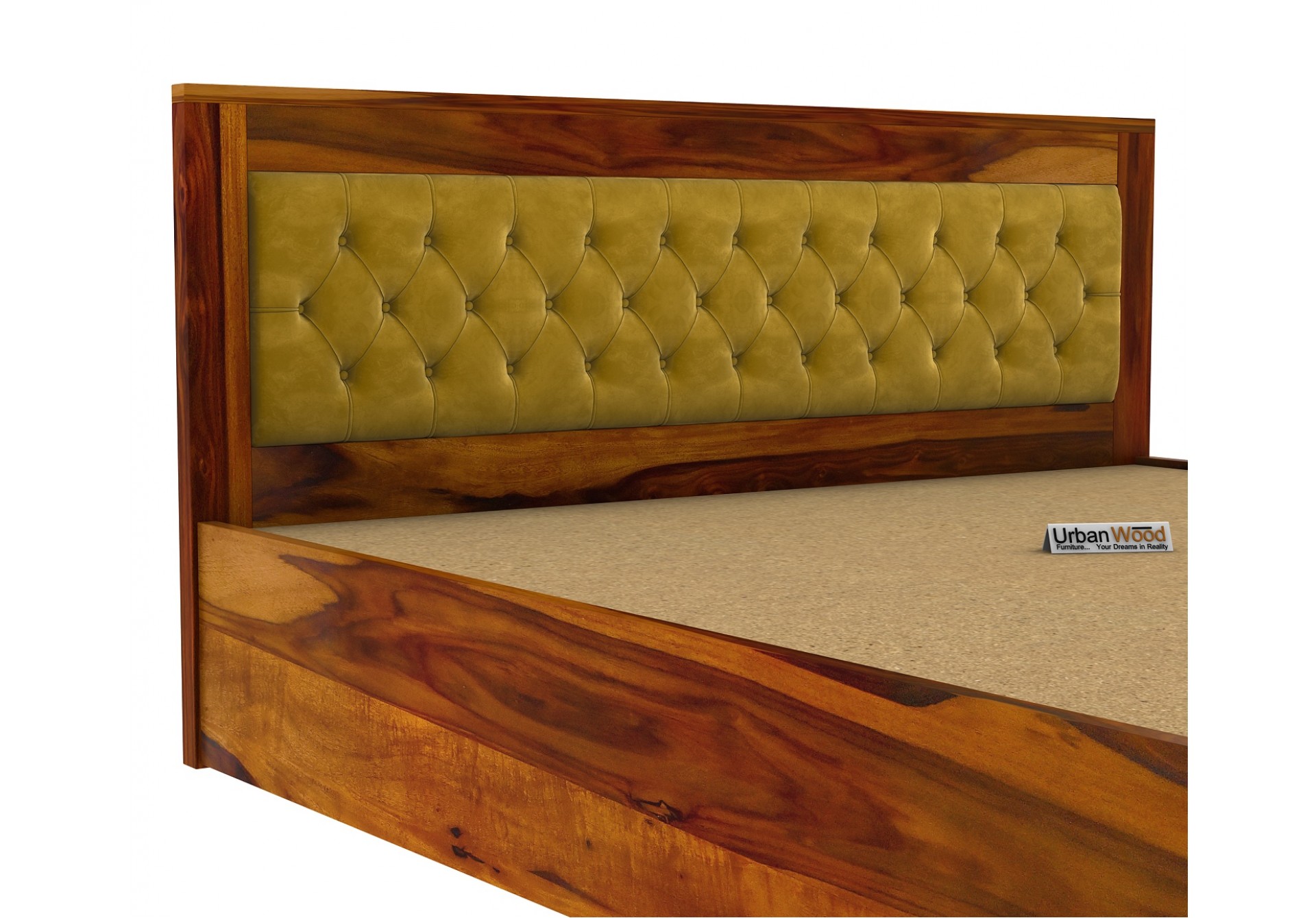 Jolly Wooden Bed Hydraulic Storage ( Queen Size, Honey Finish )