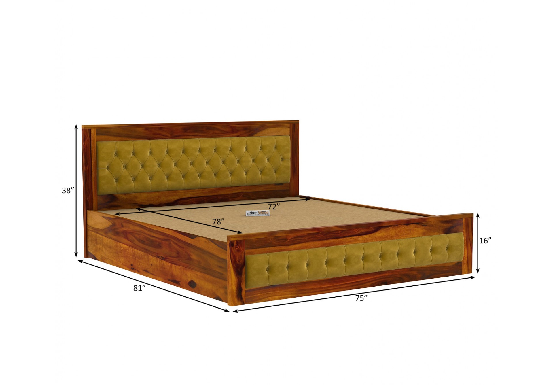 Jolly Wooden Bed Hydraulic Storage ( King Size, Honey Finish )