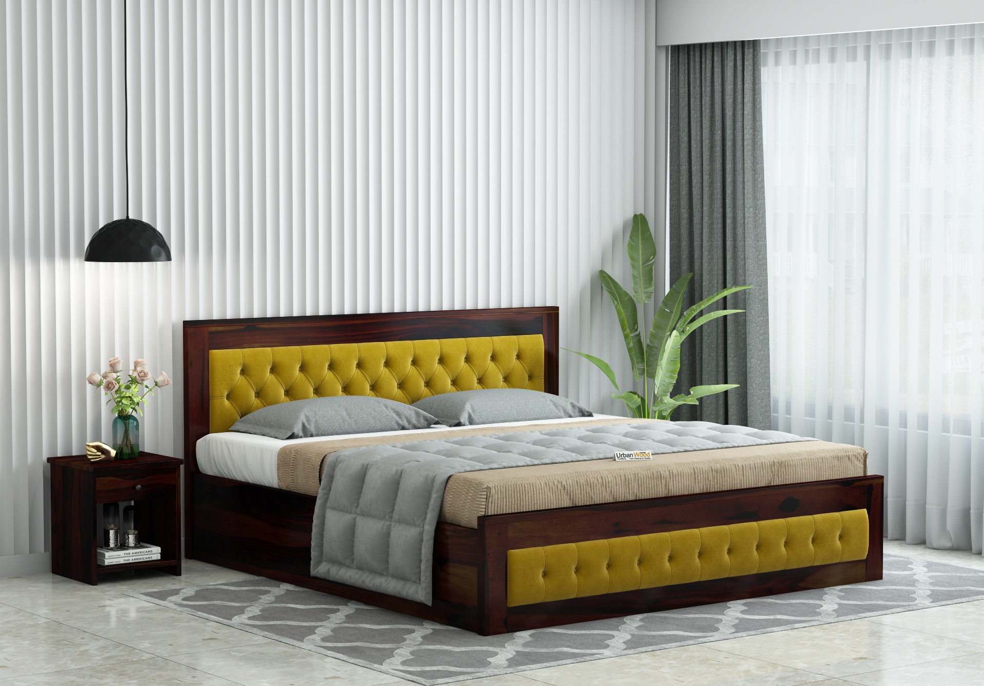 Jolly Wooden Bed Hydraulic Storage ( King Size, Walnut Finish )