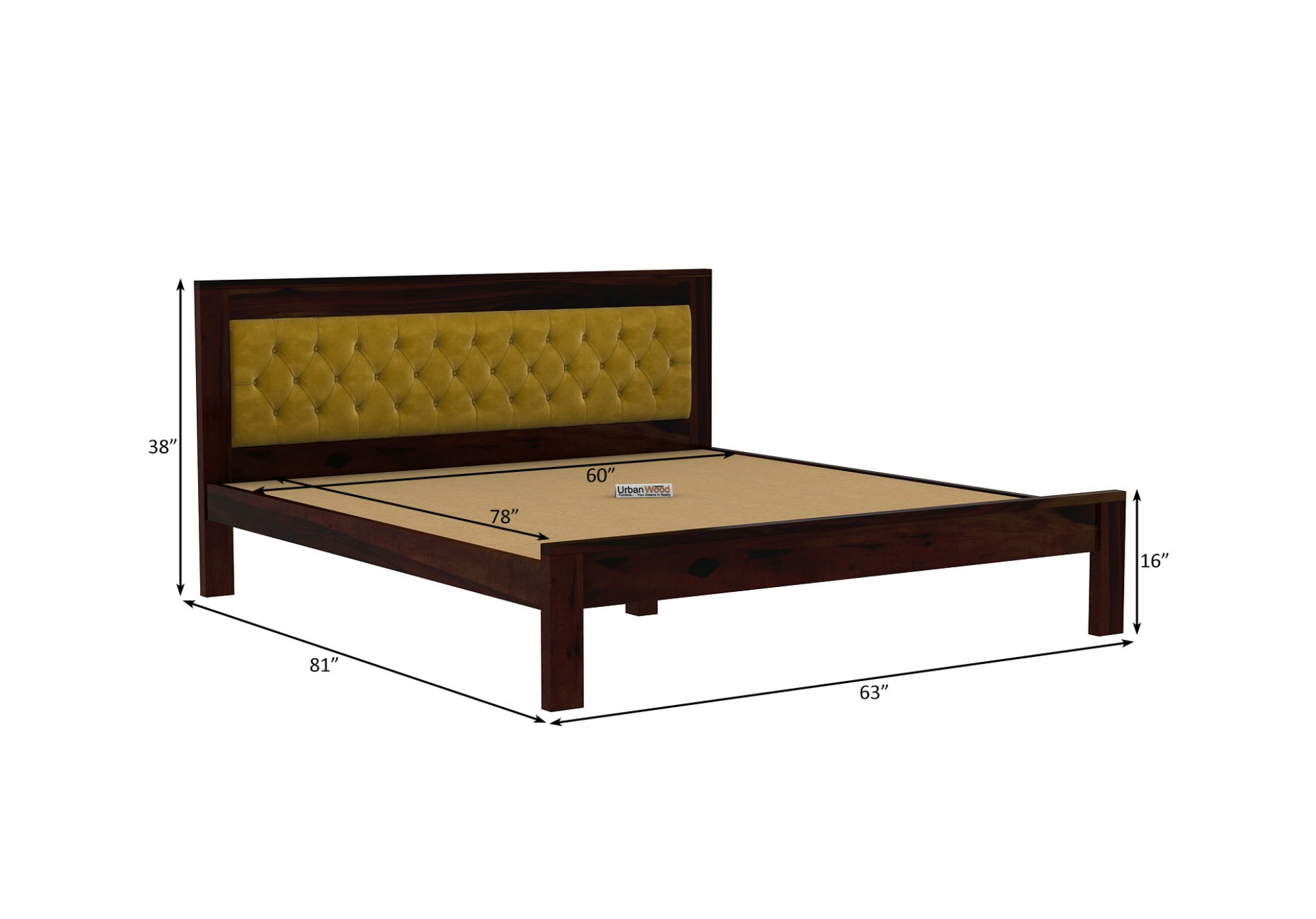 Jolly Wooden Bed without Storage ( Queen Size, Walnut Finish )