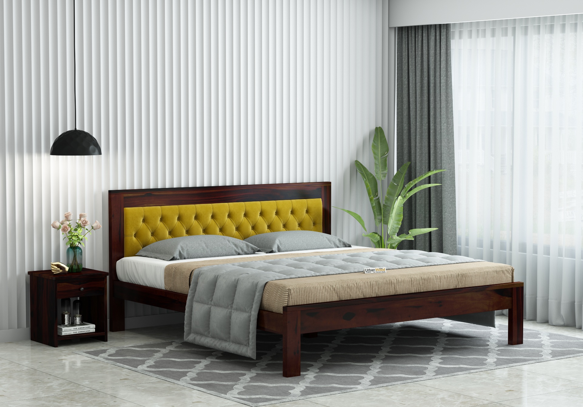 Jolly Wooden Bed without Storage ( King Size, Walnut Finish )