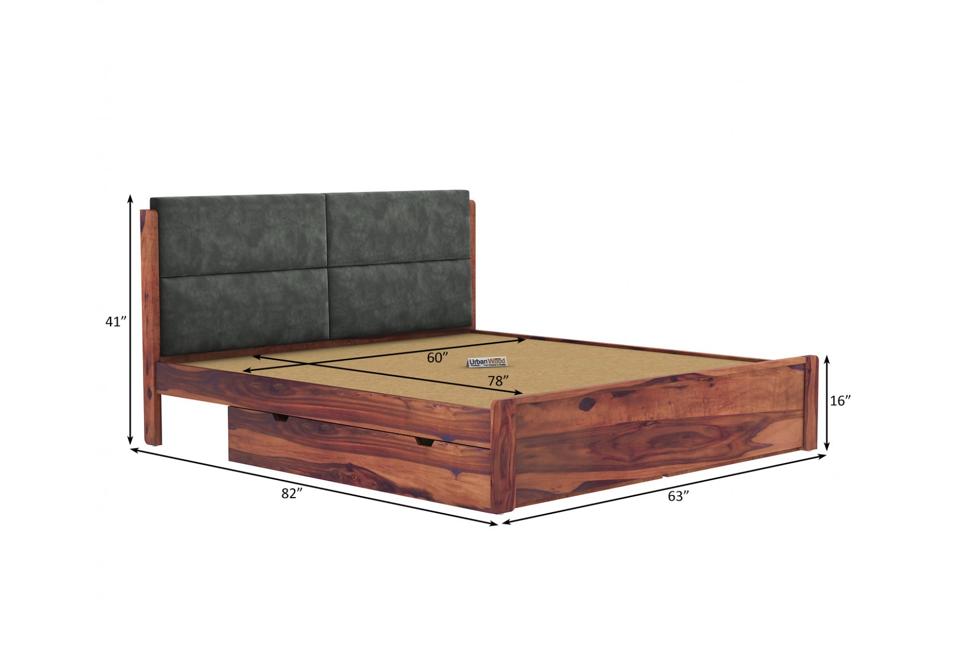 Luxe Urbanwood Exclusive Drawer Storage Bed ( Queen Size, Teak Finish )