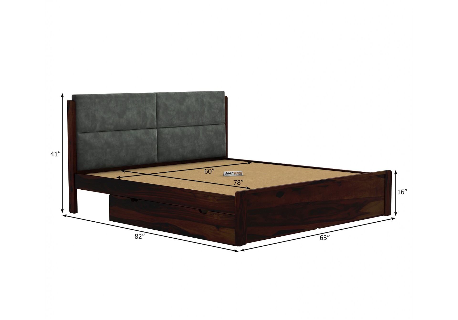 Luxe Urbanwood Exclusive Drawer Storage Bed ( Queen Size, Walnut Finish )