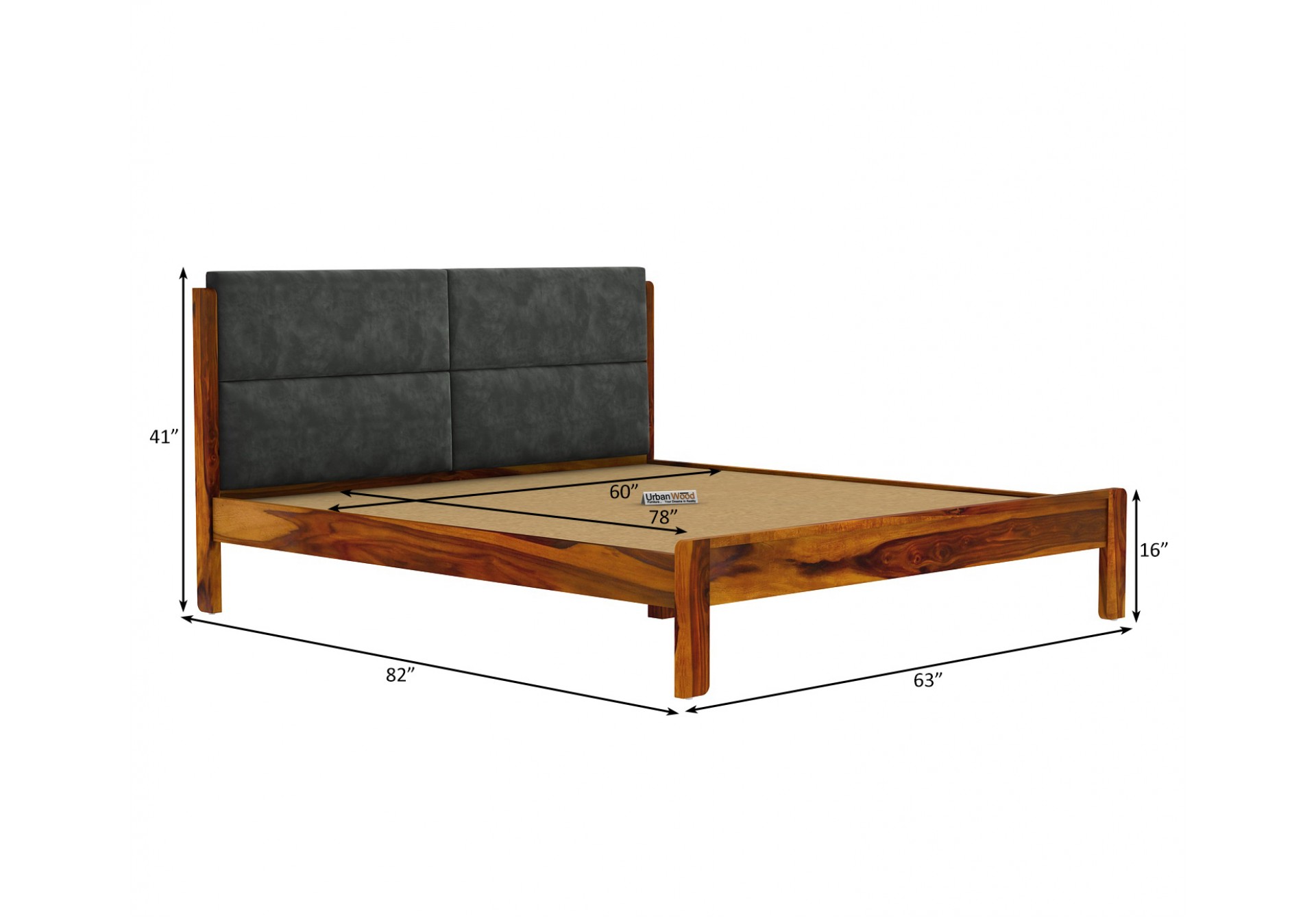 Luxe Urbanwood Exclusive without Storage Bed ( Queen Size, Honey Finish )