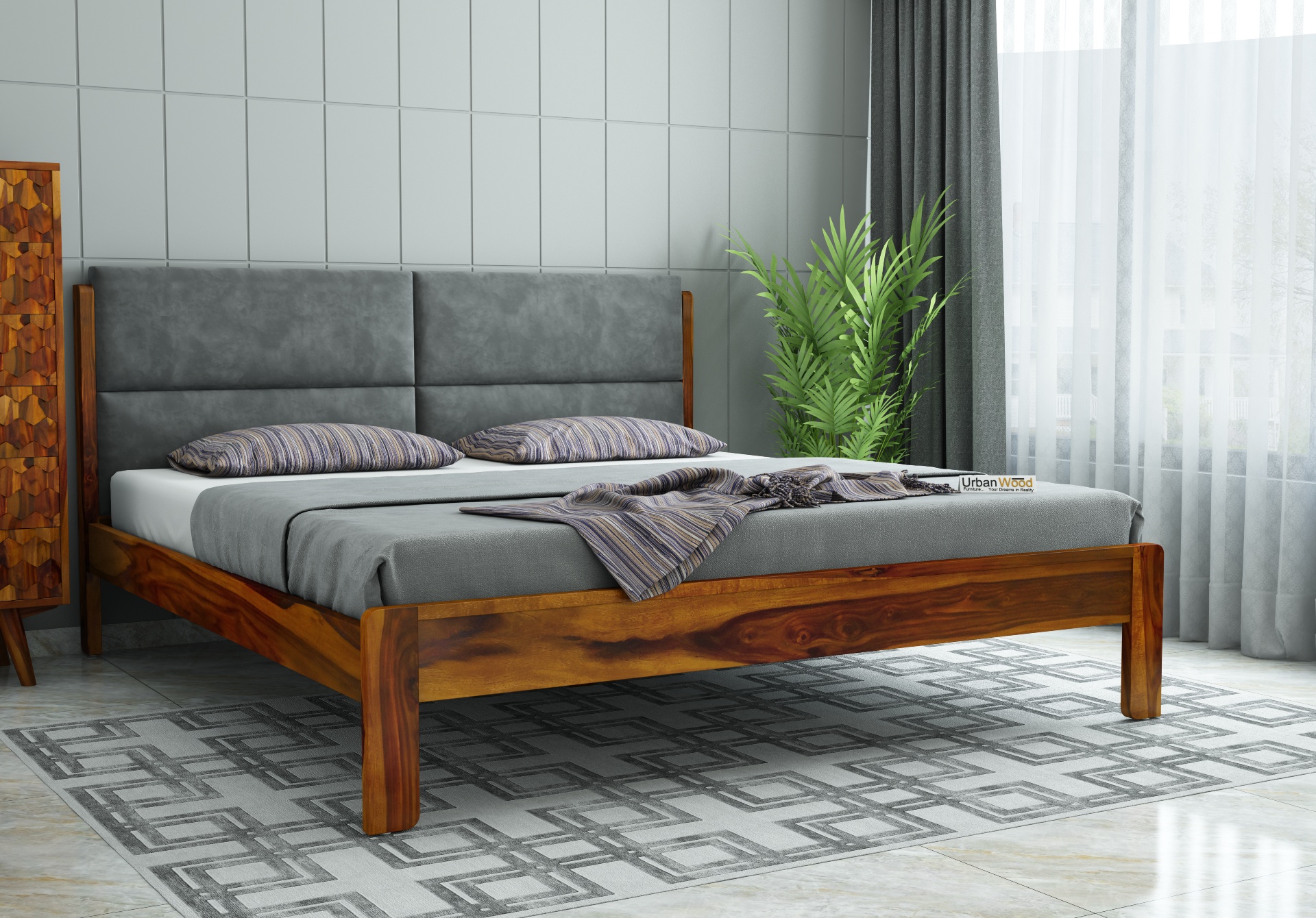 Luxe Urbanwood Exclusive without Storage Bed ( King Size, Honey Finish )
