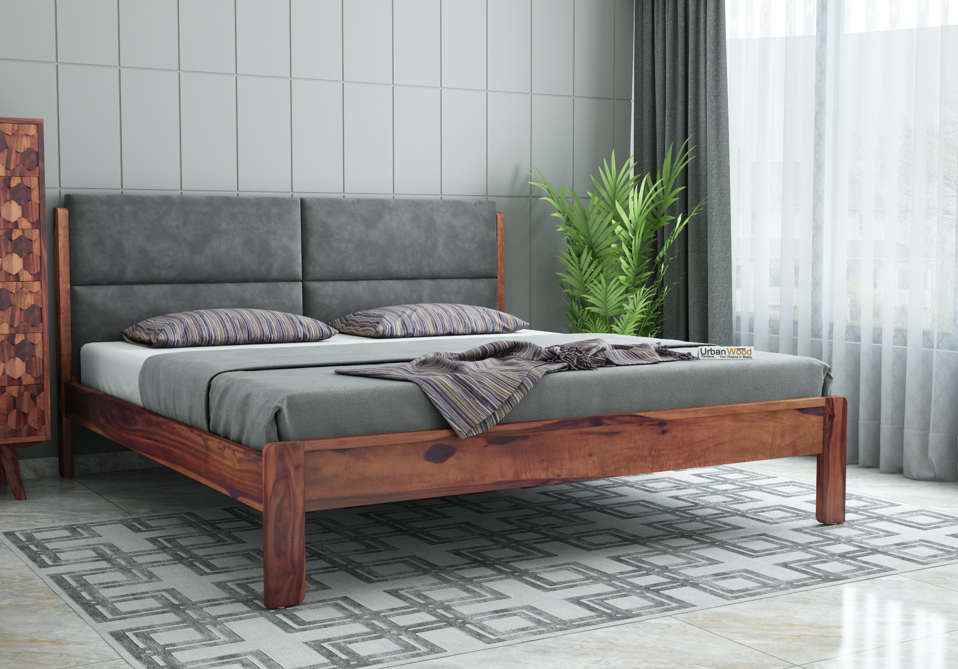 Luxe Urbanwood Exclusive without Storage Bed ( King Size, Teak Finish )