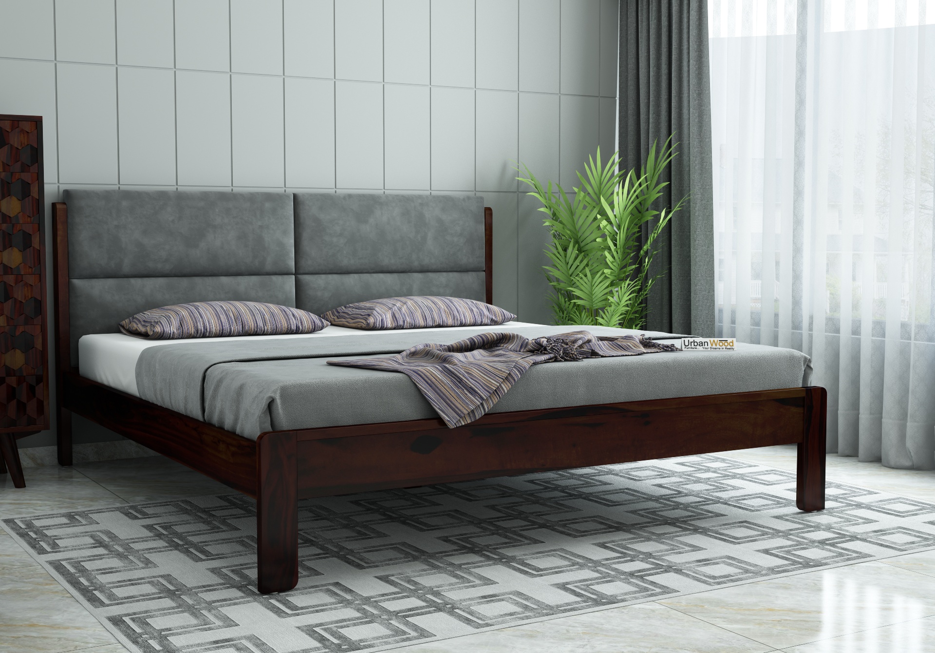 Luxe Urbanwood Exclusive without Storage Bed ( King Size, Walnut Finish )