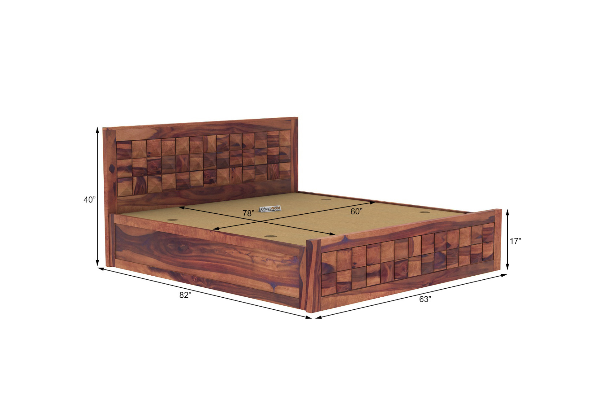 Morgana Box Storage Bed (Queen Size, Teak Finish)