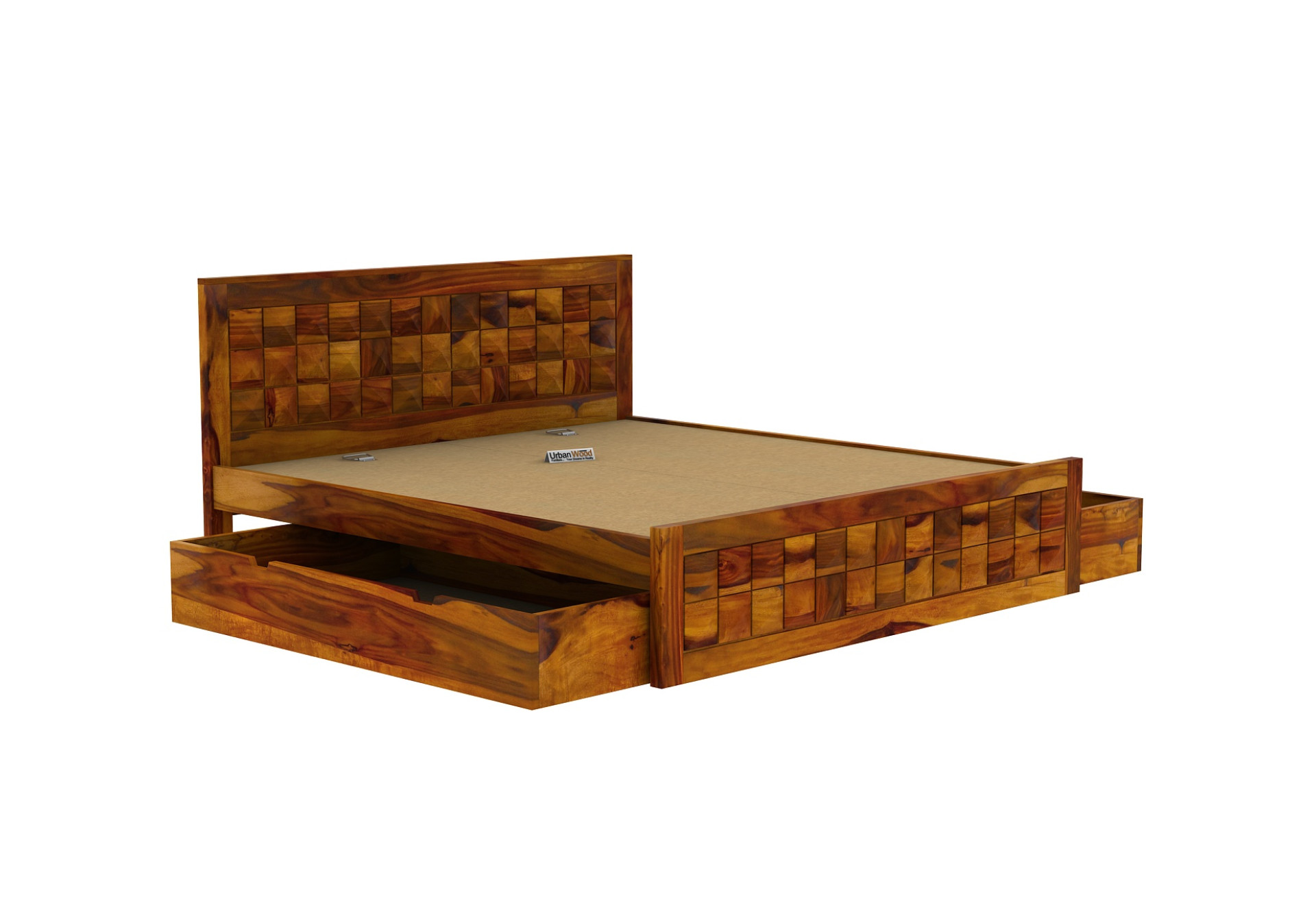 Morgana Bed With Drawer Storage ( King Size, Honey Finish )