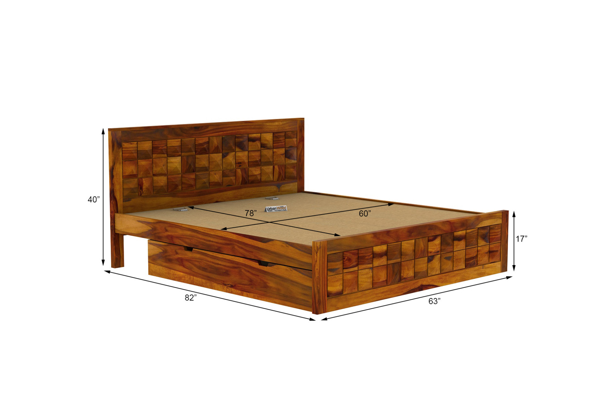 Morgana Bed With Drawer Storage ( Queen Size, Honey Finish )