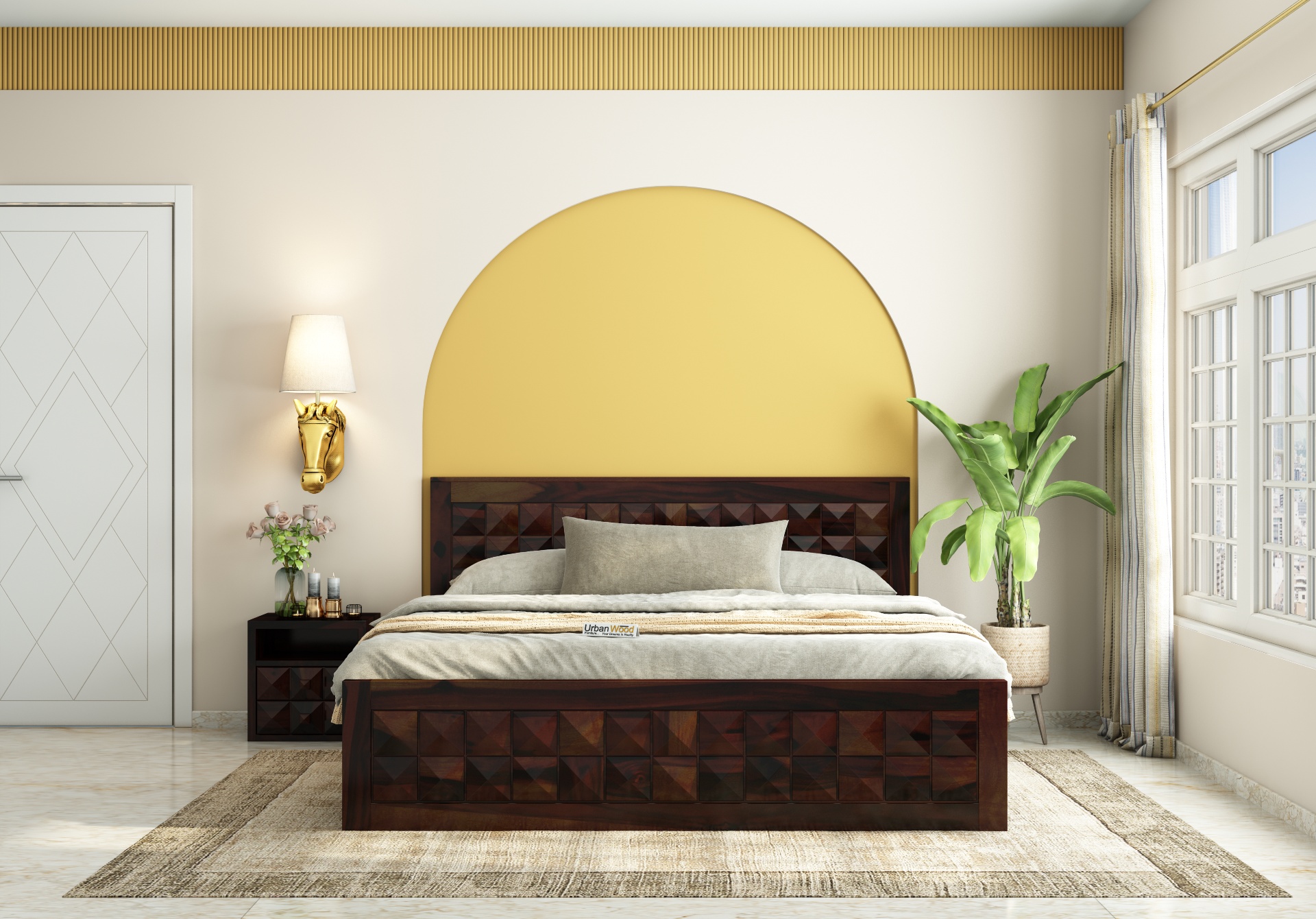 Morgana Hydraulic Storage Bed (King Size, Walnut Finish)