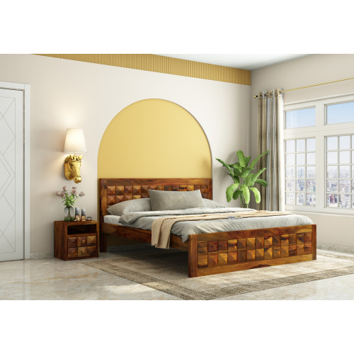 Morgana Without Storage Bed (Queen Size, Honey Finish)