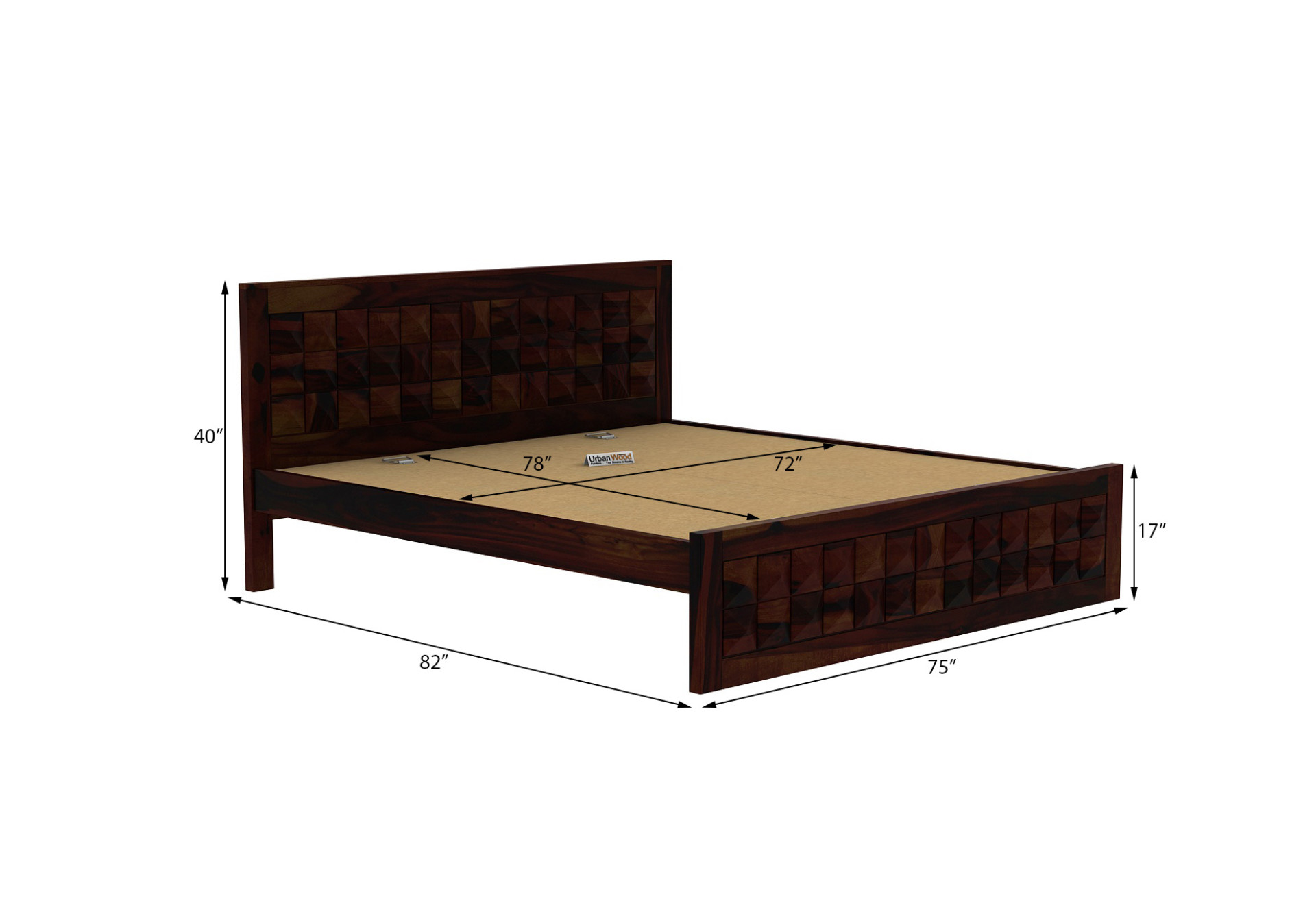 Morgana Without Storage Bed (King Size, Walnut Finish)