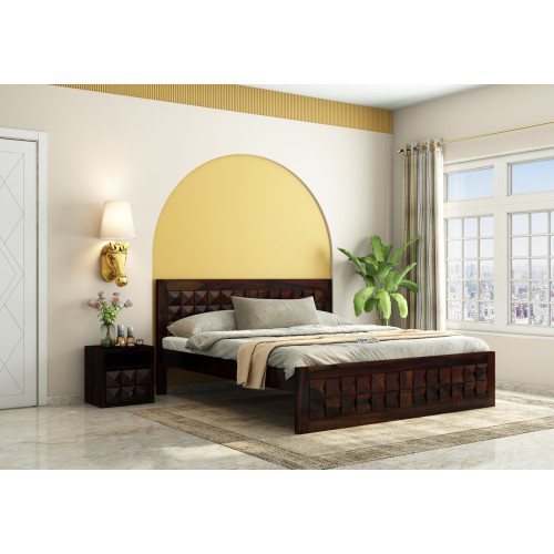 Morgana Without Storage Bed (Queen Size, Walnut Finish)