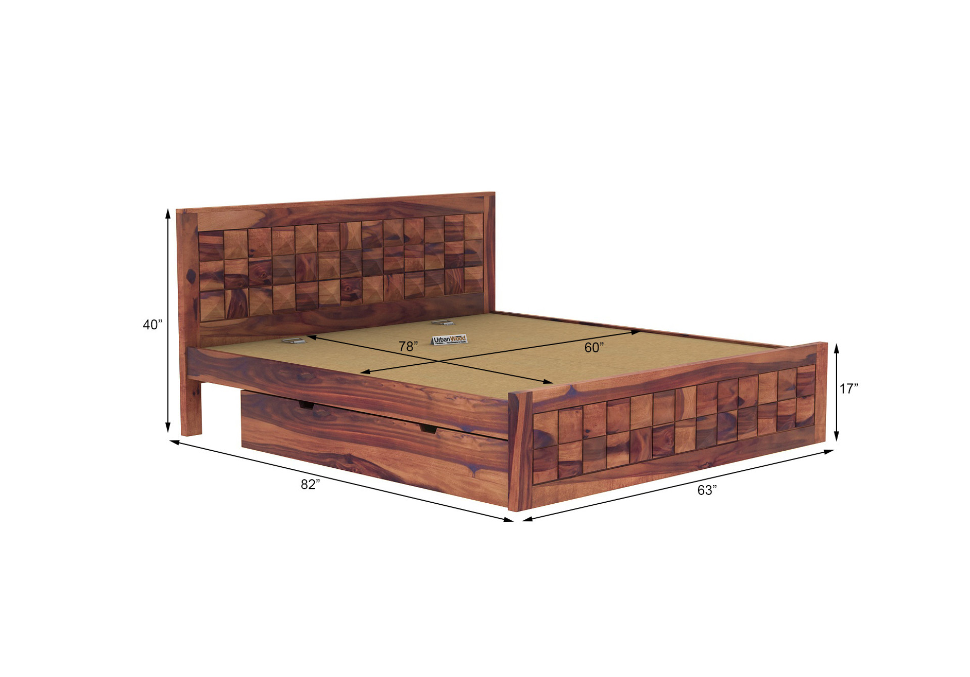 Morgana Bed With Drawer Storage ( Queen Size, Teak Finish )